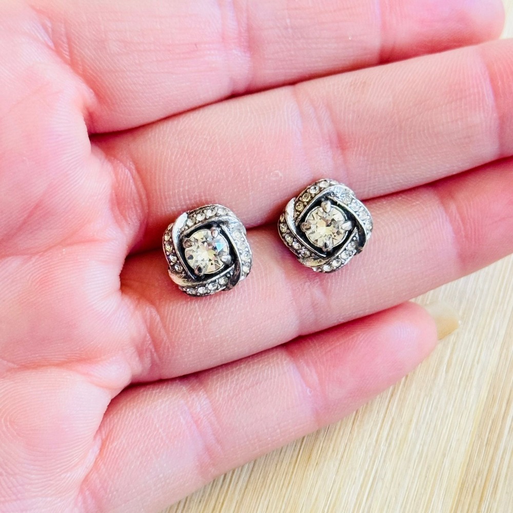 Brighton Eternity Knot Stud Earrings Swarovski Crystal Silver plated pierced